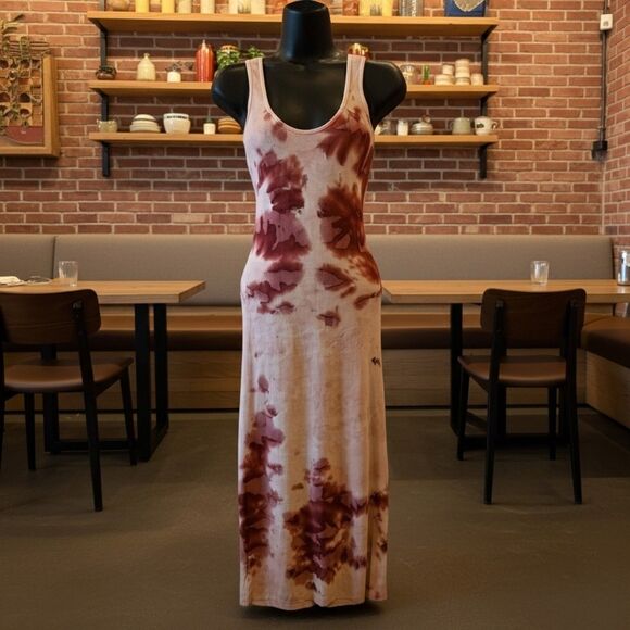 Enza Costa Silk Rib Tank Dress Midi Tie-Dye Pinks Lux Basics Size Small/XS - Picture 1 of 6